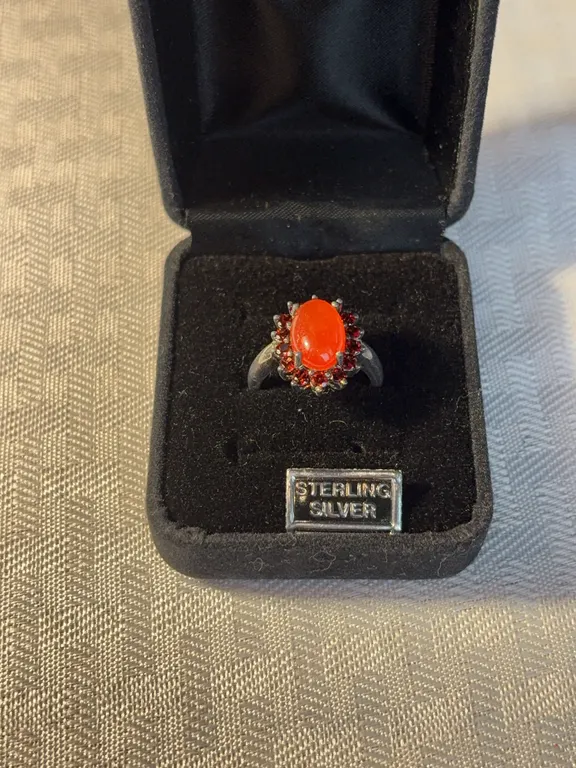 Sterling Red Jade and Garnet Ring