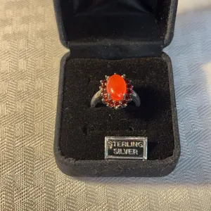 Sterling Red Jade and Garnet Ring
