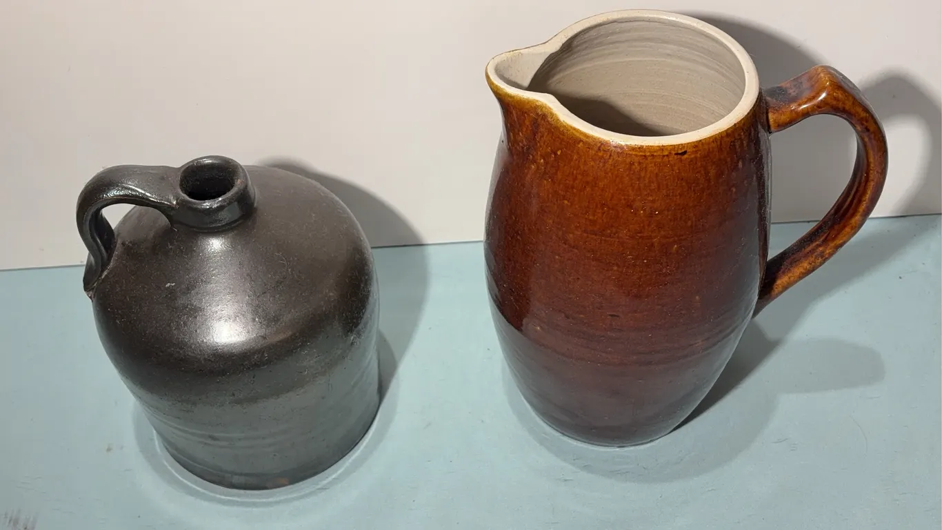 Brown Jug and Stoneware Pitcher