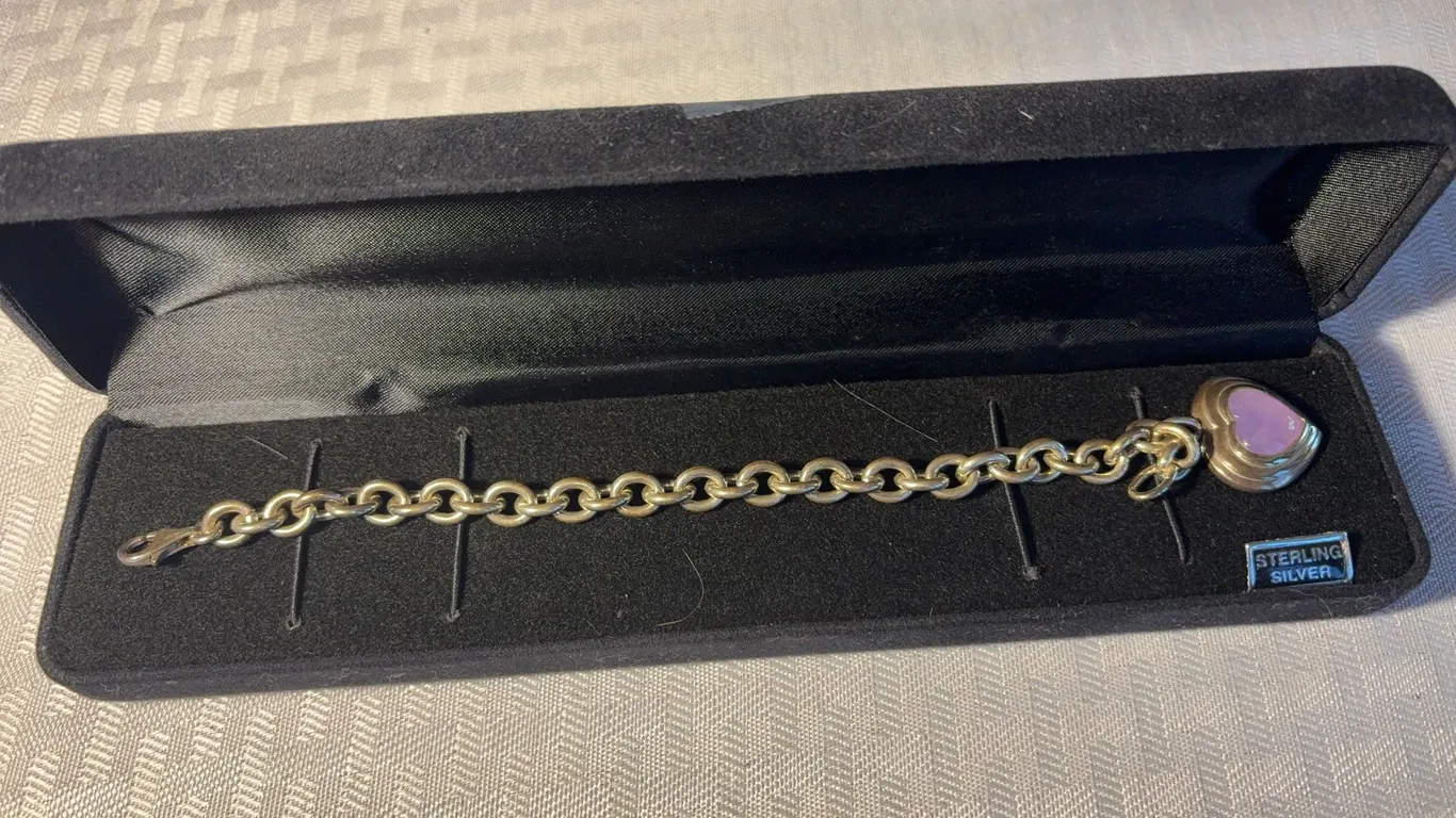 Sterling Bracelet With Amethyst Heart Pendant