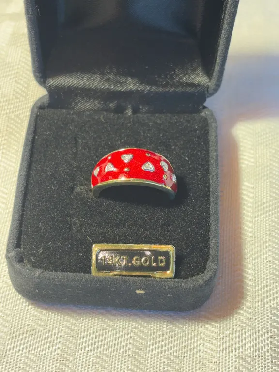 14K Red Enamel Band Ring