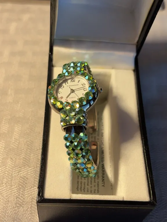 Vernier Green Rhinestone Studded Watch