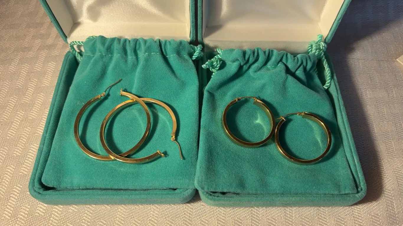 Two Pairs of 14K Eterna Gold Hoop Earrings