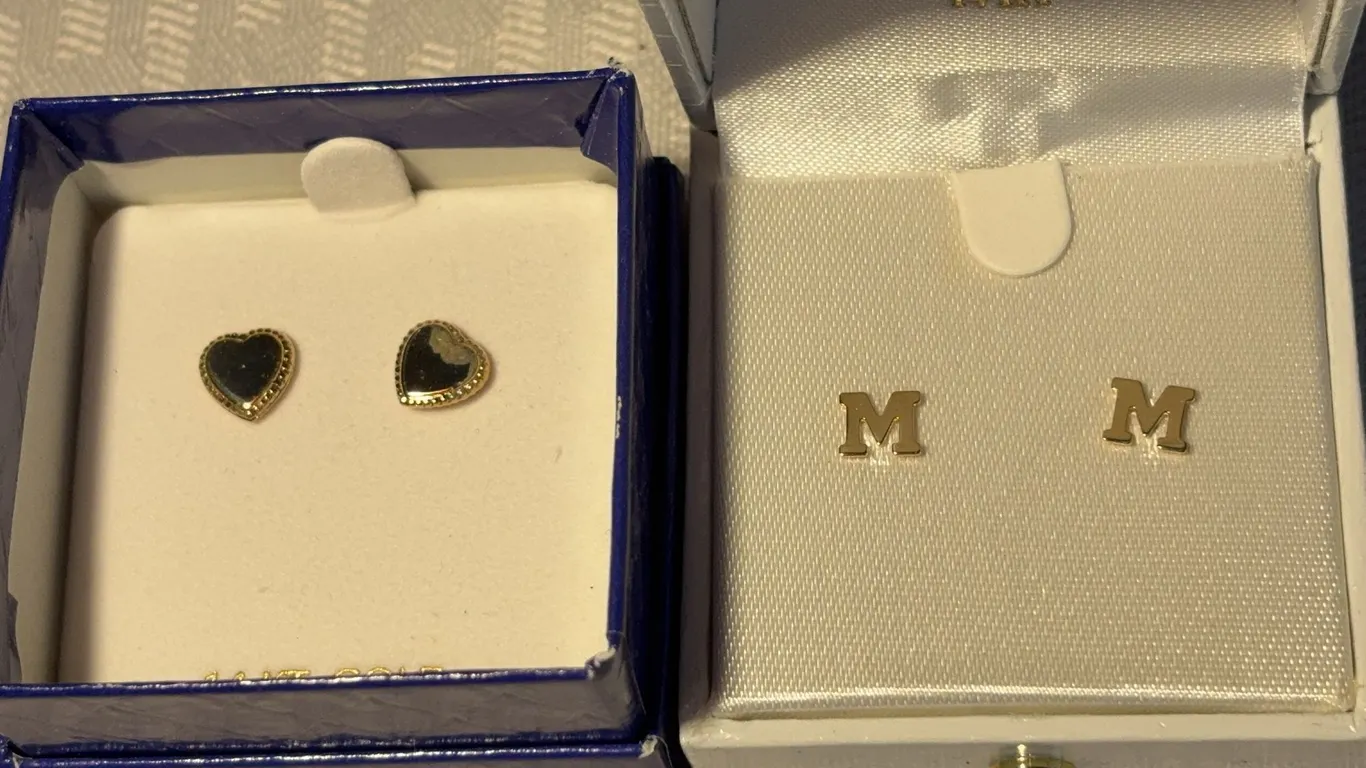 Two Pairs 14 Karat Stud Earrings