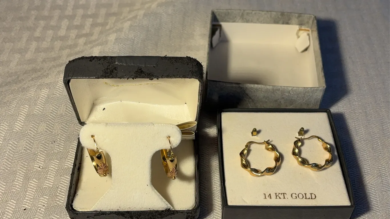 Two Pairs of 14K Hoop Earrings