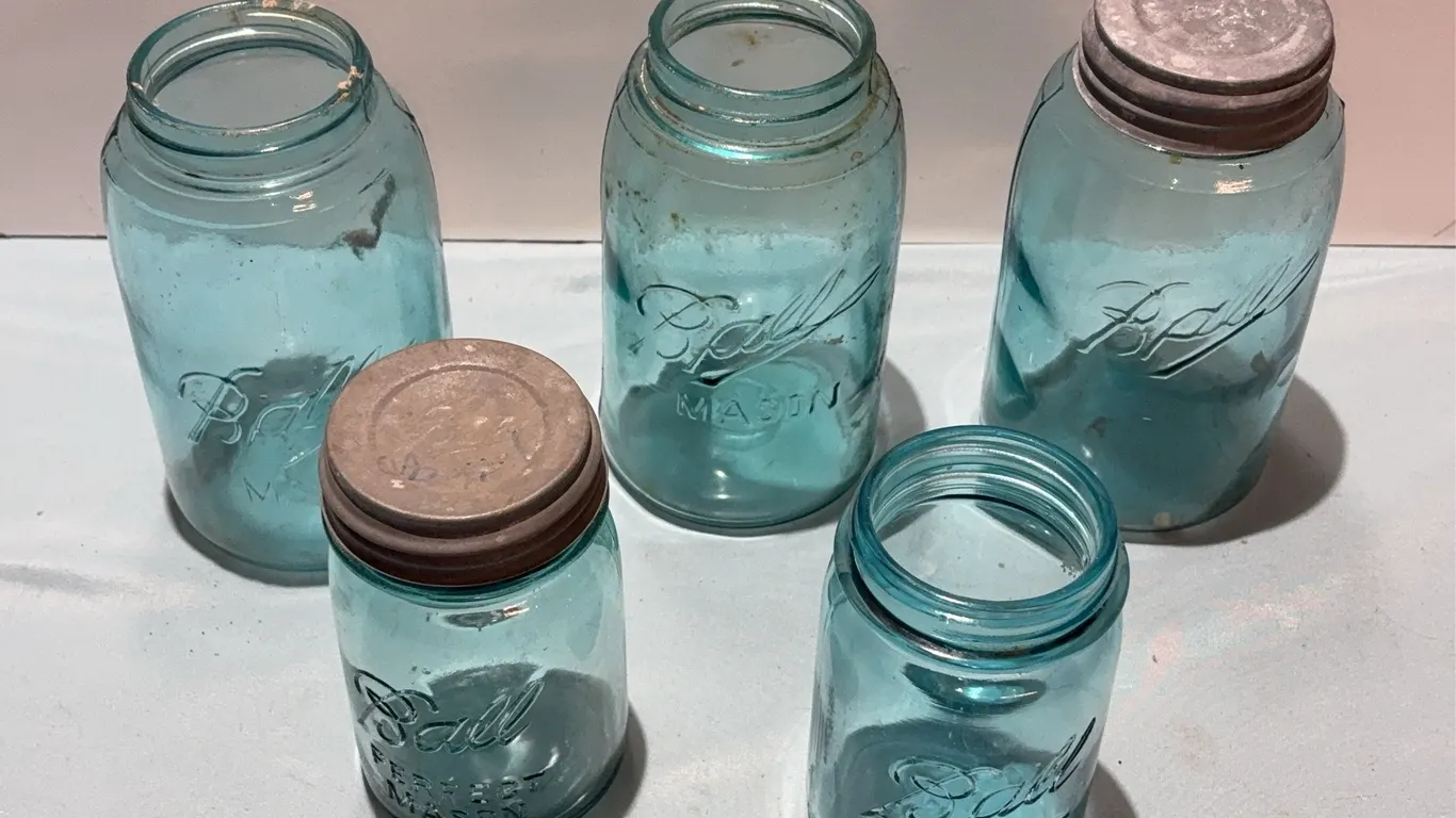 Five Blue Ball Canning Jars