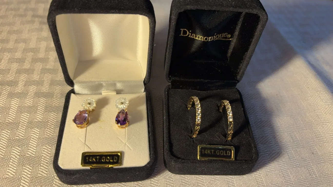 Two Pair Earrings Both 14K