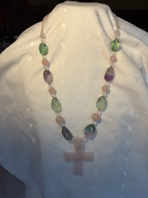 Lee Sands Stone Necklace With Cross Pendant