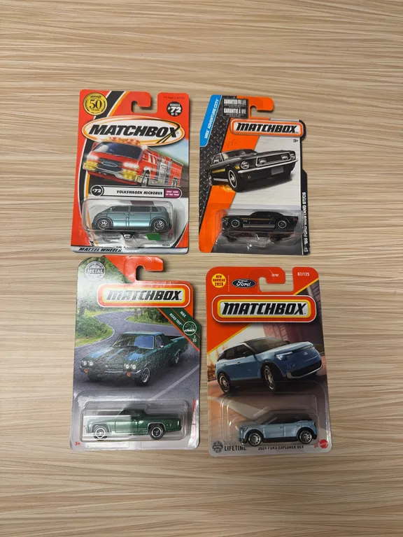 MATCHBOX: Volkswagen microbus / 1968 Ford Mustang GT / 1970 Chevy El Camino / 2024 Ford Explorer BEV