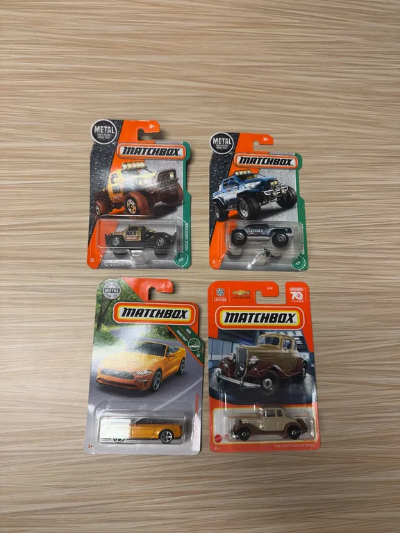 MATCHBOX: rock shocker / snow thrasher / 2018 Ford Mustang convertible / 1934 Chevy Master coupe