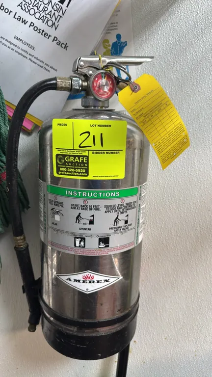 Amerex B260 6-liter wet chemical fire extinguisher. Features stainless steel cylinder, Class 2-A:K rating for commercial cooking appliances, discharge
