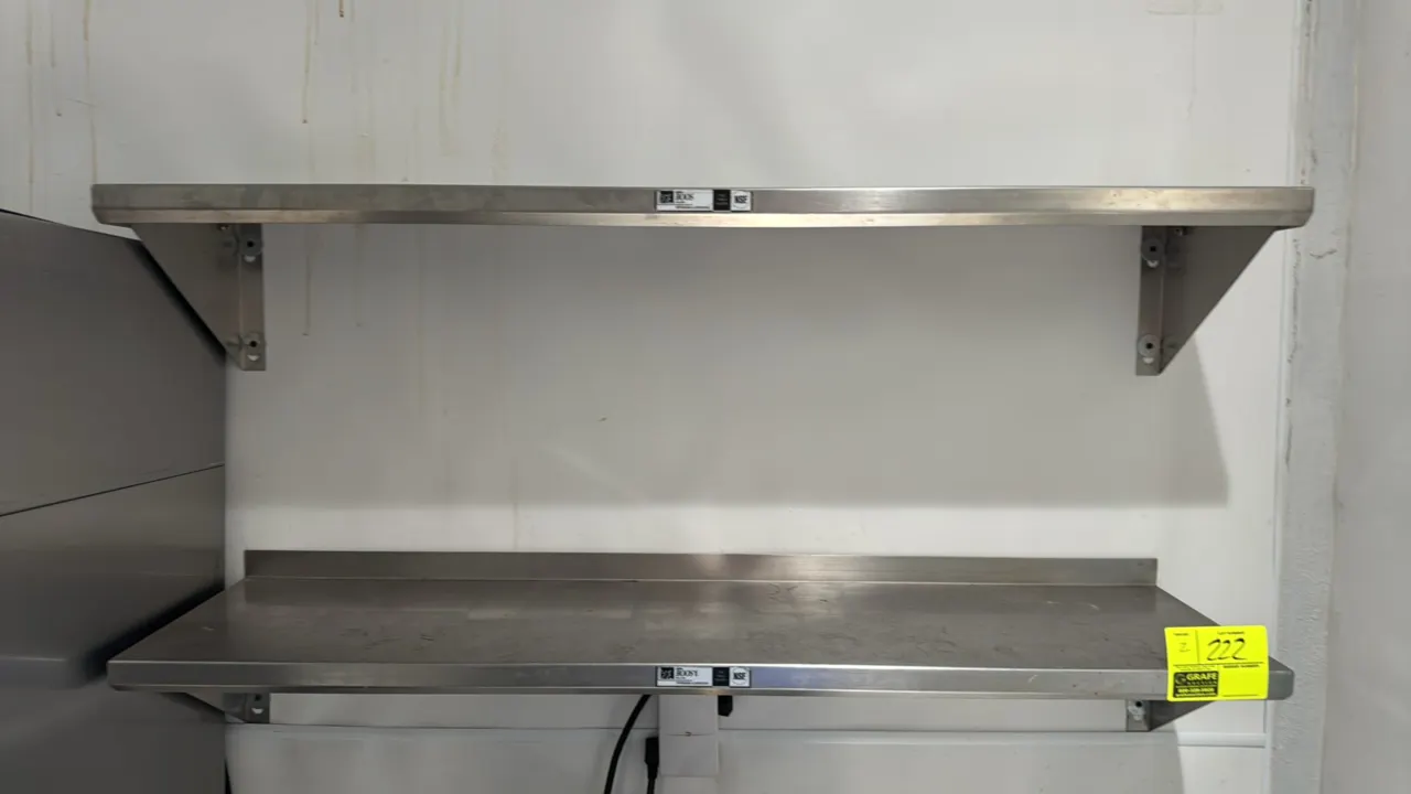 John Boos stainless steel wall shelves. Features stainless steel construction, rear upturn backsplash, and wall mounting brackets. 48" x 12". NSF cert