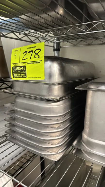1/3-size stainless steel insert pans. Features stainless steel construction. Includes 2" and 4" depths. Shelving not included.