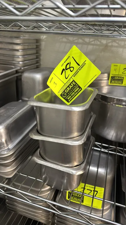Stainless steel insert pans. 4 1/2" x 3 1/2" x 2 1/2".