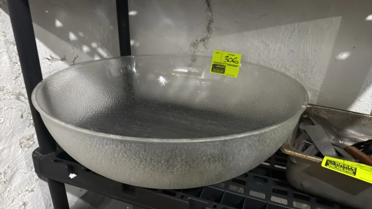 Polycarbonate display bowl. Features a pebbled exterior texture with a smooth interior. 24"Dia.