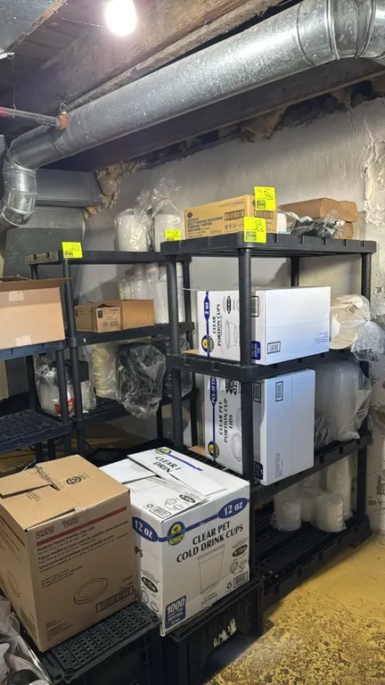 Assorted food service supplies and dry goods package lot. Includes Sunset Brands 12 oz cold drink cups, 2 oz portion cups, and portion cup lids, Gordo