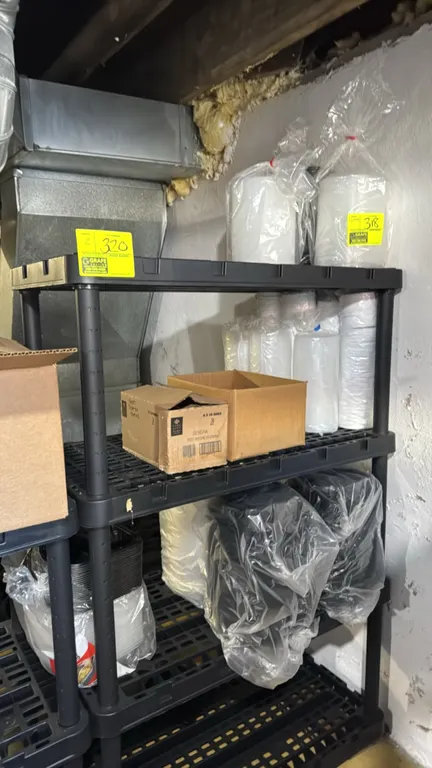 Package lot of assorted to-go containers and supplies. Includes plastic takeout containers, bowls, lids, deli containers, Yamamoto Yama Sencha green t