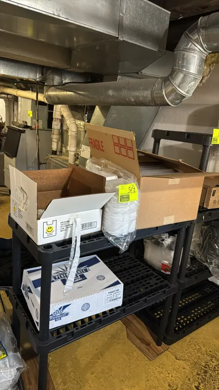Package lot of disposable food service supplies. Includes Performance Plus can liners (model PH303710N, 30" x 36"), plastic 'Have a Nice Day' t-shirt