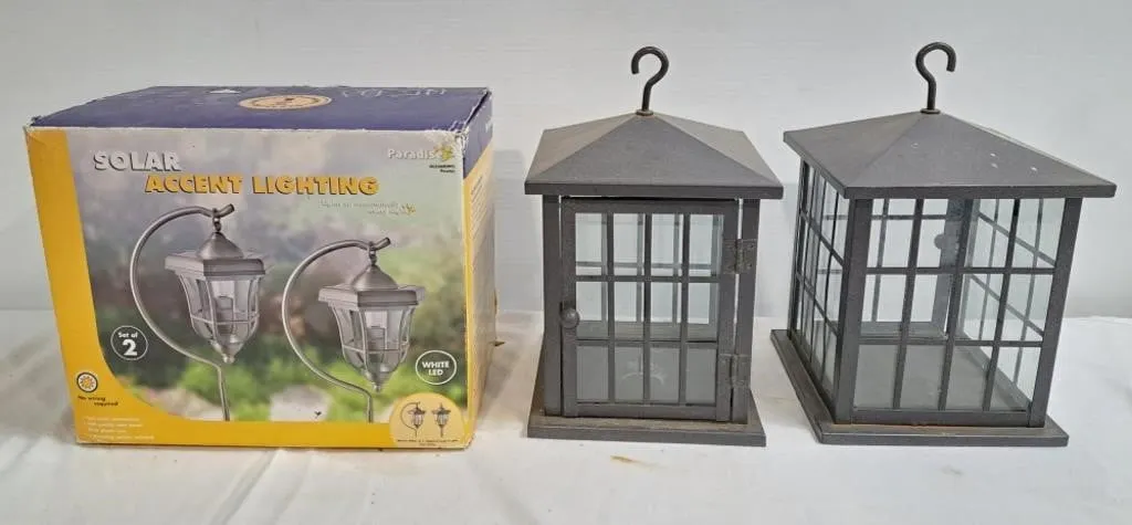 Box of solar accent lighting and pair of hanging