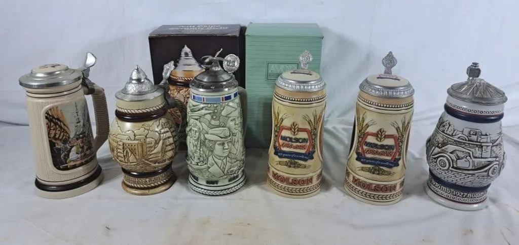 Six Vintage Steins