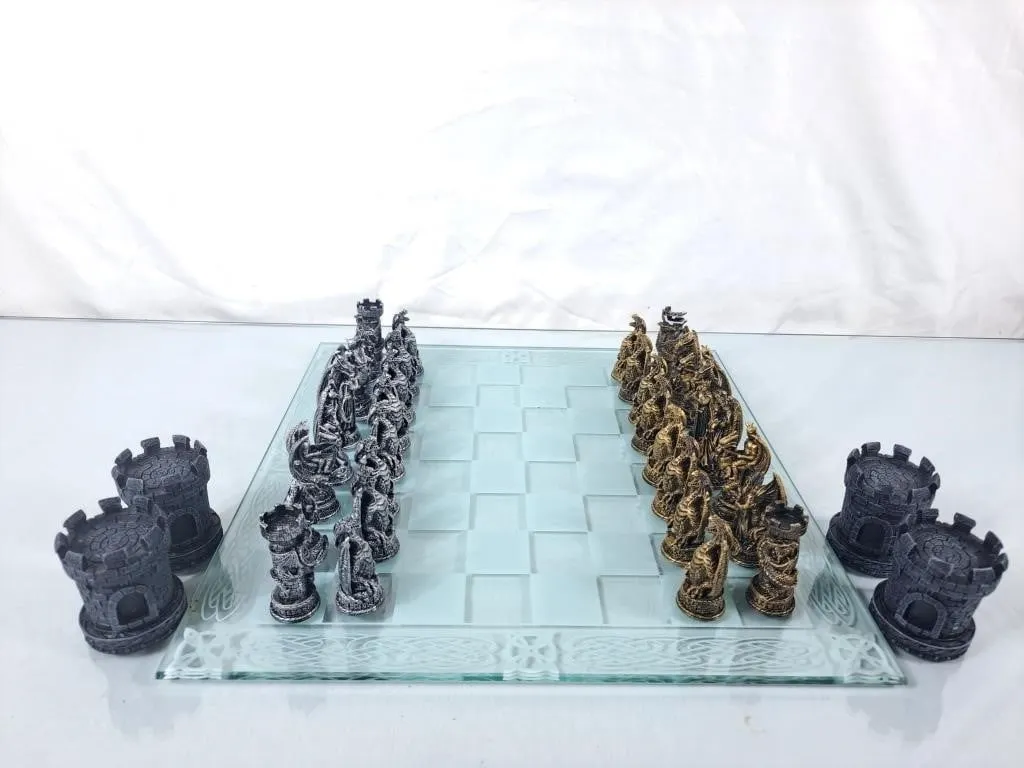 Fantasy Dragon Dungeon Kingdom Resin Chess Set