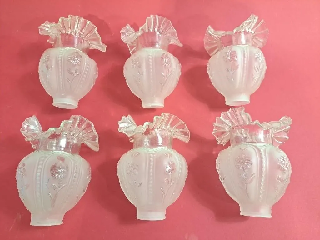 6, 7"h vintage frosted and clear glass