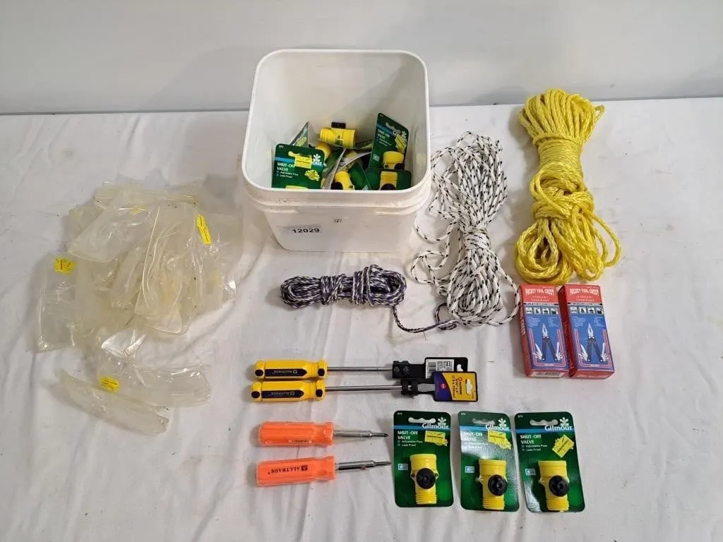 Safety glasses, hose shut off valves,