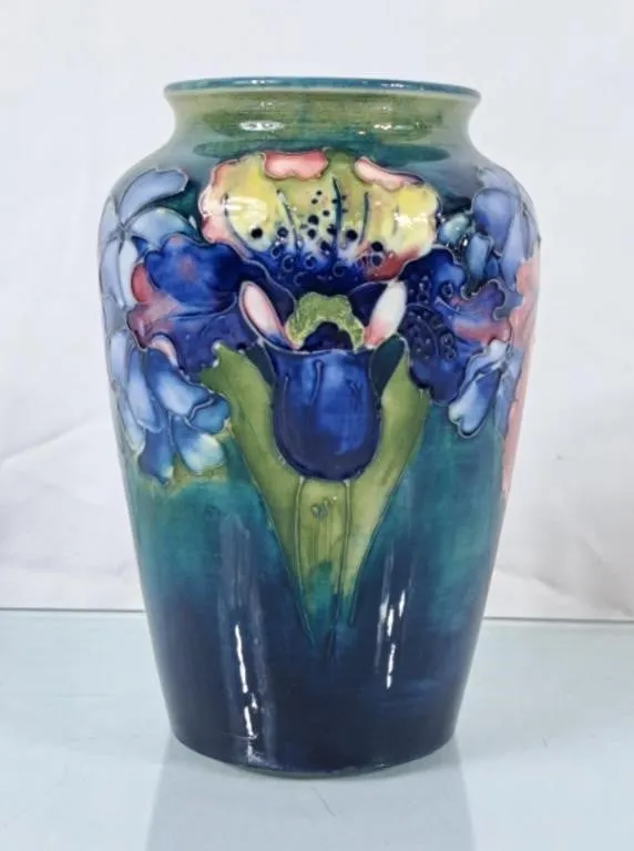 Stunning Moorcroft 6"H Tapered Vase - Iris &