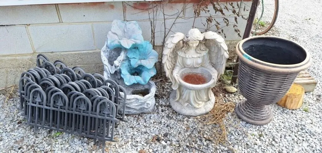 Garden decor! Planter, statues, and plastic decor