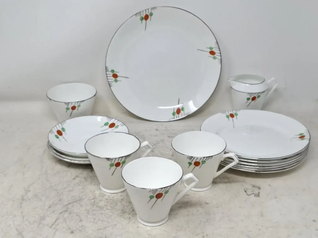 Art Deco Service for 3 Made in England Hand