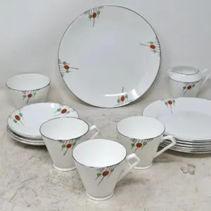 Art Deco Service for 3 Made in England Hand