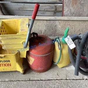 MOP BUCKET, GAS CAN, SPRAYER AND SHOP VAC