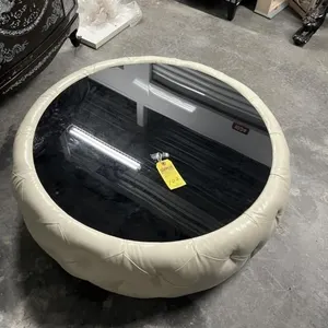 ABBYSON LIVING WHITE LEATHER OTTOMAN TABLE - 40''