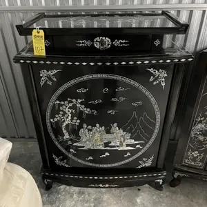 ORIENT BLACK LACQUER BAR CABINET WITH MOTHER OF PE