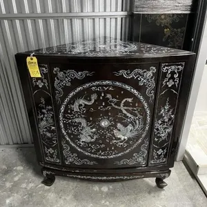 BROWN & GOLD ORIENTAL CORNER BAR CABINET WITH MOTH