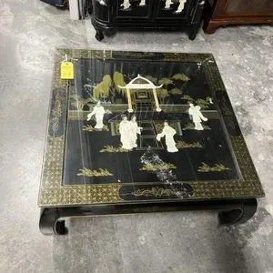 ORIENTAL BLACK LACQUER COFFEE TABLE WITH RAISED FI