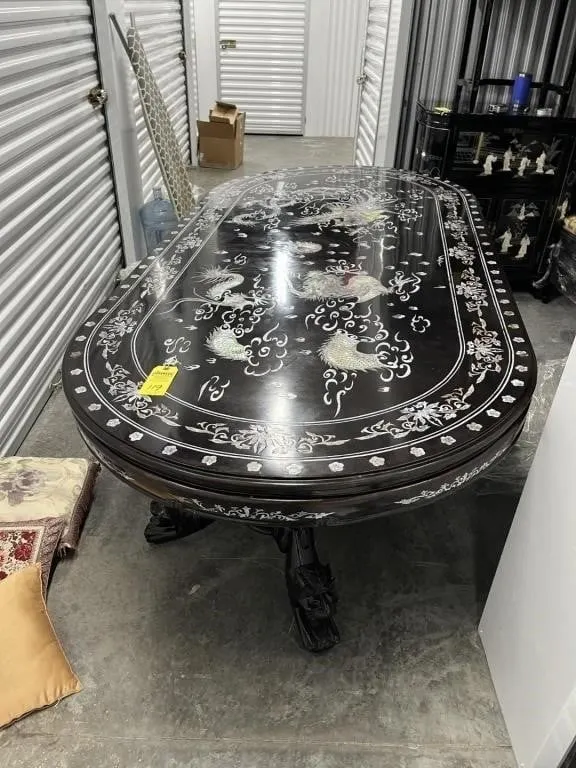 ORIENTAL DOUBLE BASE DINING TABLE WITH MOTHER OF P