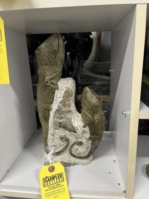 CHAMELEONS SCULPTURE - ZIMBABWE STONE - CLEPHAS ZV
