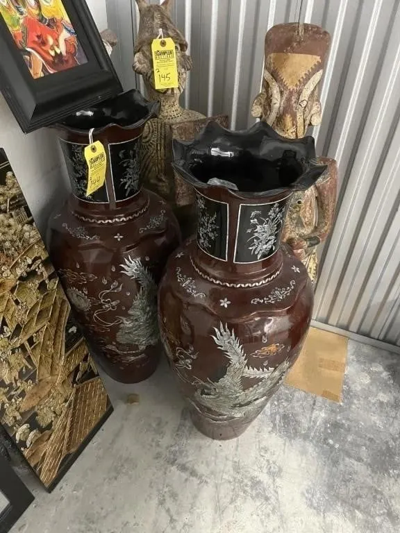 ORIENTAL VASE WITH MOTHER OF PEARL INLAY - 38''H