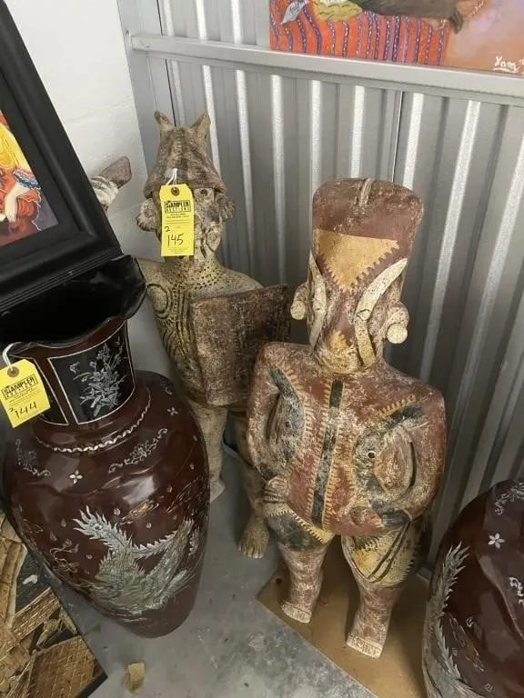 ANTHROMORPHIC TRIBAL FIGURE STATUES (1 HAS BROKEN