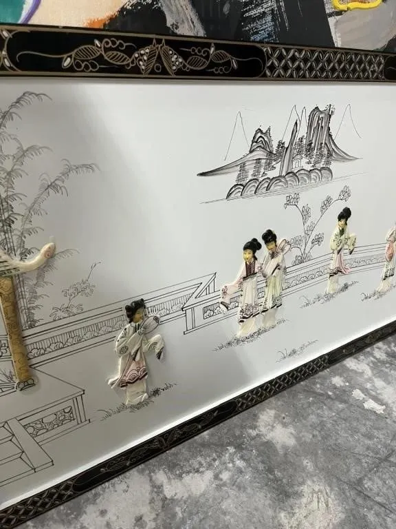 LACQUER FRAME ASIAN WALL ART WITH MOTHER OF PEARL