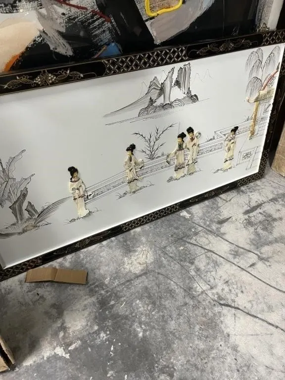 LACQUER FRAME ASIAN WALL ART WITH MOTHER OF PEARL