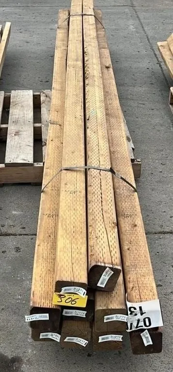 Lot of 10 Treated 4" x 4" x 12ft L Beams. #C.