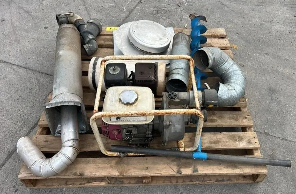 Pallet w/Water Pump, Furnace Ducting, Ice Auger,