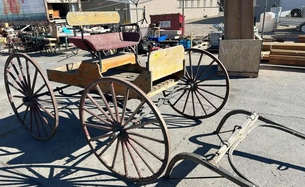 Wooden Horse Drawn Buggy w/38" Front Wheels, 42"