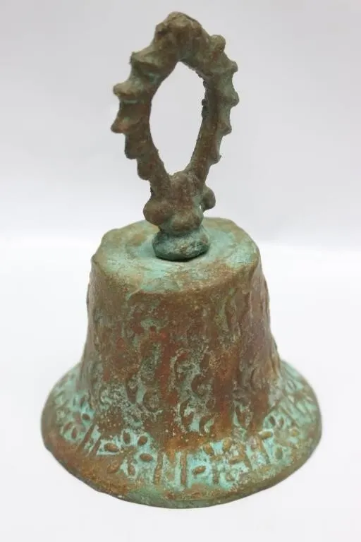 Antique bronze bell, 5" tall