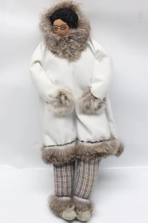 Inuit handmade doll, real fur, 17" tall
