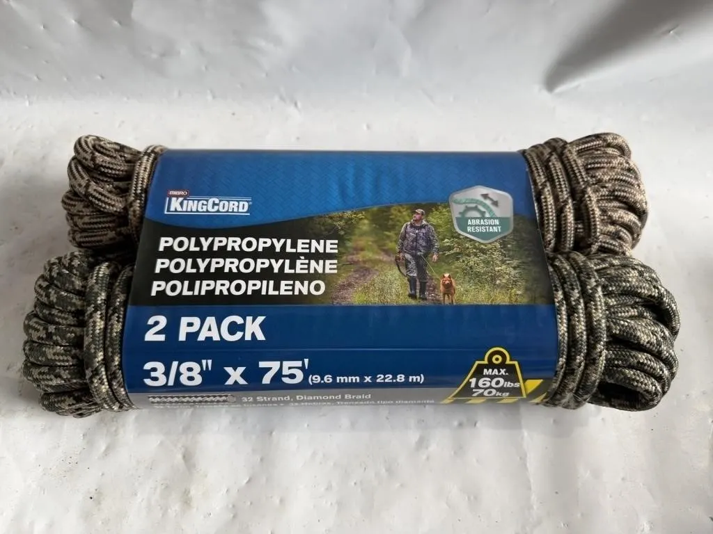 KingCord Polypropylene Rope 2 Pack, 3/8" x 75'