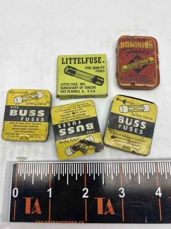 Vintage Fuse Tins & Boxes: Buss, Dominion,