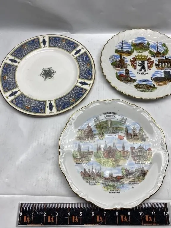 Souvenir Plates & Asian Tray Lot